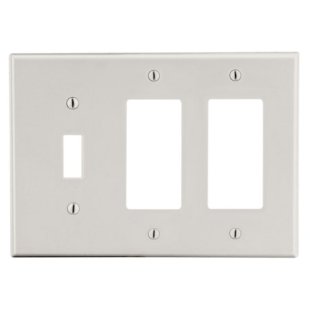 Hubbell Wiring Device-Kellems Wallplate, 3- Gang, 1) Toggle 2) Decorator, Light Almond P1262LA